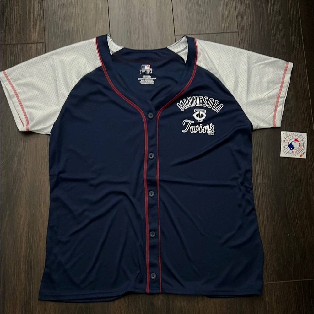 MLB Minnesota Twins Women’s Baseball Jersey - Navy and White, Size: XL